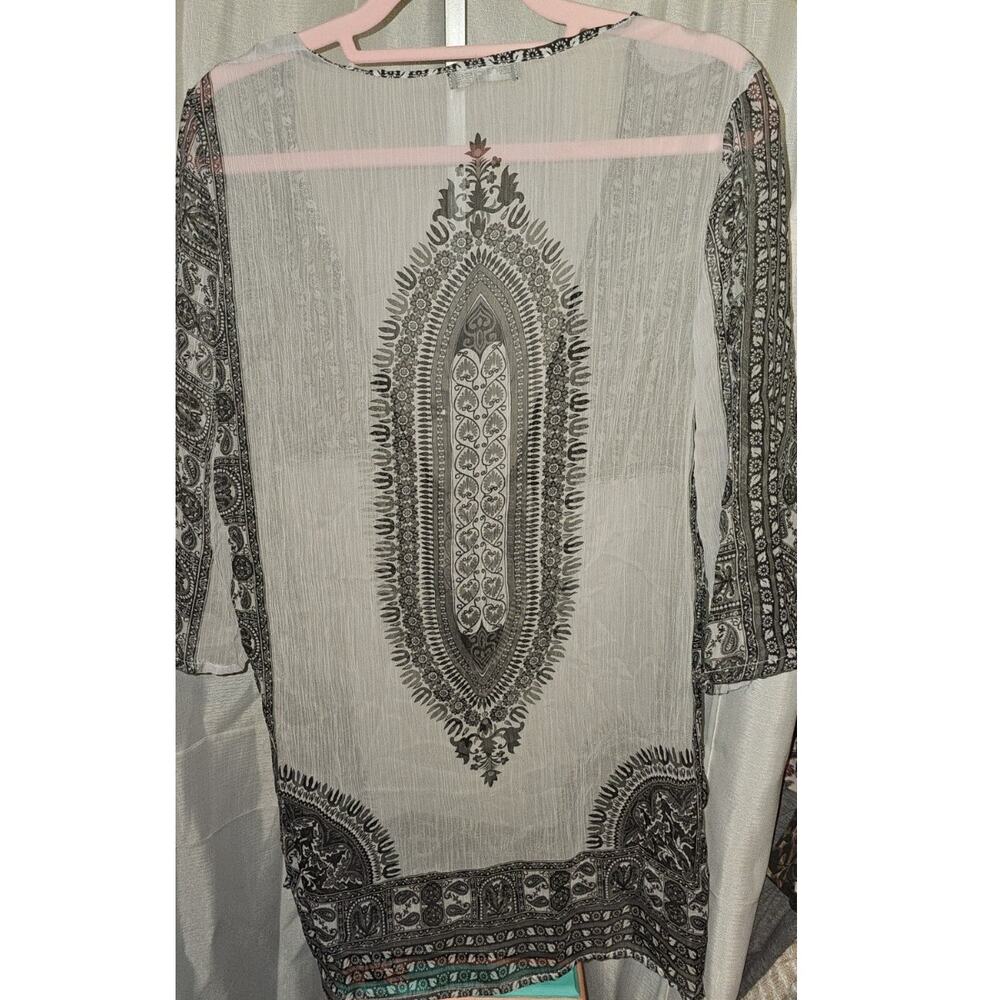 Paradise Women's Boho Beach Coverup Or Sheer Tunic Black Sheer Grey ONE SIZE - Picture 2 of 3